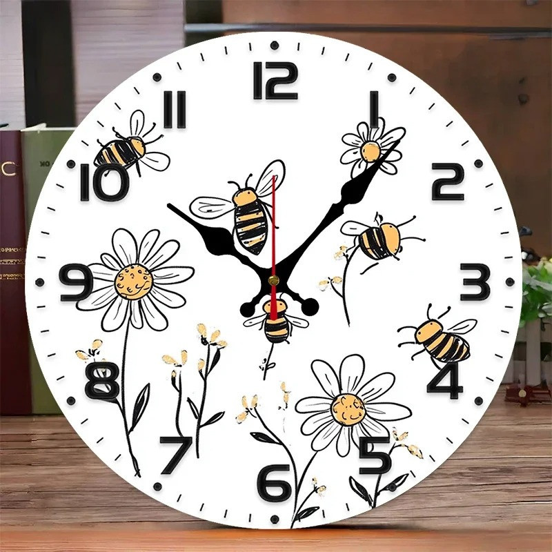 Horloge Abeille Marguerites Rustiques Dorées