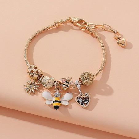 Bracelet Abeille à breloques Charms Dorés