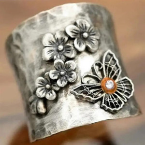 Bague Papillon « Floraison Argentée »