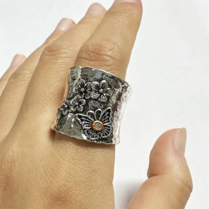 Bague Papillon « Floraison Argentée »