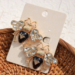 Boucles d’Oreilles Abeille Cristal Noir et Doré