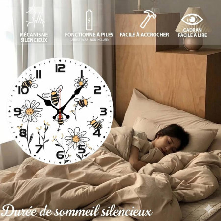 Détails Horloge Murale Abeille Rêve de Fleurs