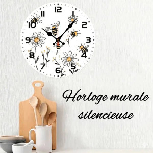 Option silence Horloge Murale Abeille Rêve de Fleurs