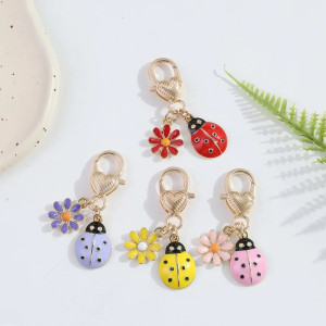 Sunflower & Ladybug Keychain | Cute Good Luck Charm Gift