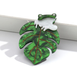 Broche Grenouille Tropicale sur Feuille de Monstera