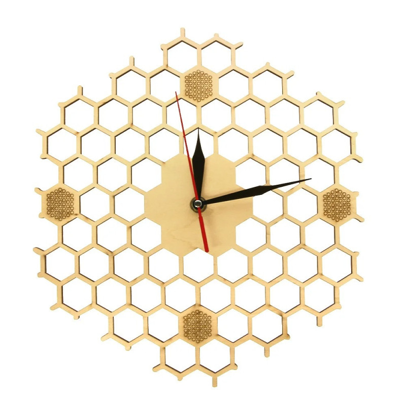 Grande Horloge murale Abeille - Horloge à Quartz en bois nid d'abeille