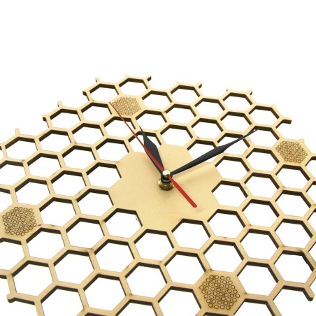 Vue Plongée Grande Horloge murale Abeille - Horloge à Quartz en bois nid d'abeille
