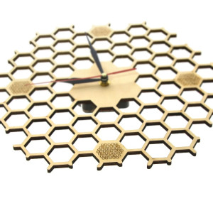 Détails Avant de la Grande Horloge murale Abeille - Horloge à Quartz en bois nid d'abeille