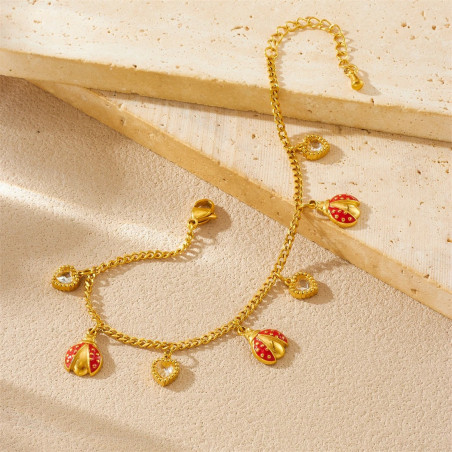 Détails du Magnifique Bracelet Coccinelle Cœurs Précieux