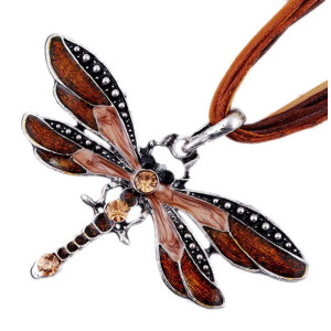 Collier Libellule « Éclats d’Arc-en-Ciel » -  Marron