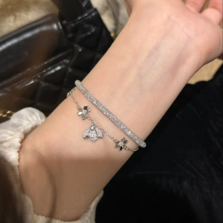 Vue portee Bracelet Abeille "Le Jardin Étincelant" Couleur Argent