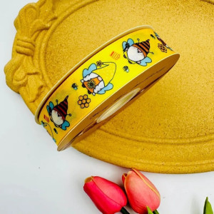 Ruban Abeille Satin "Abeille Lutine des Fleurs" - 2.5 cm de large et 45 mètres de long !