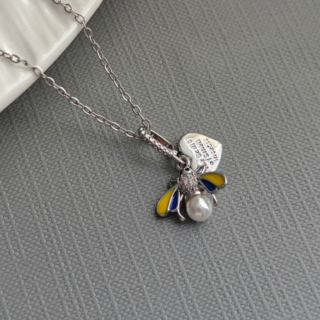 Vue detaille Collier Abeille Perle de Miel Couleur Argent
