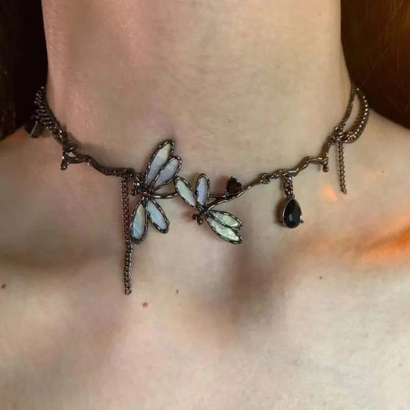 Collier Libellule Abeille Éclat Opalin