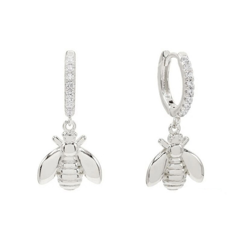 Boucles d'oreilles abeille en argent Sterling 925 avec boucles en Zircon couleur argent