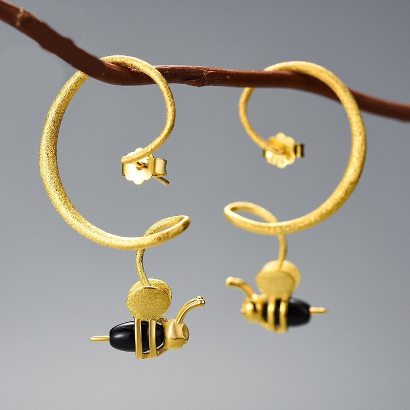 Boucles d'oreilles abeille en argent Sterling 925 modèle couleur or
