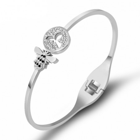 Bracelet abeille en acier inoxydable de couleur argent