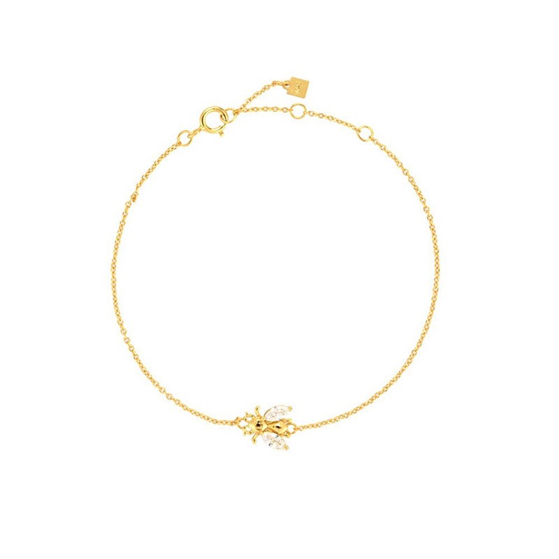 Bracelet abeille en argent Sterling 925 avec plierre en Zircon couleur or