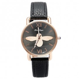 Montre abeille pour femme bracelet en cuir horloge à quartz  noir