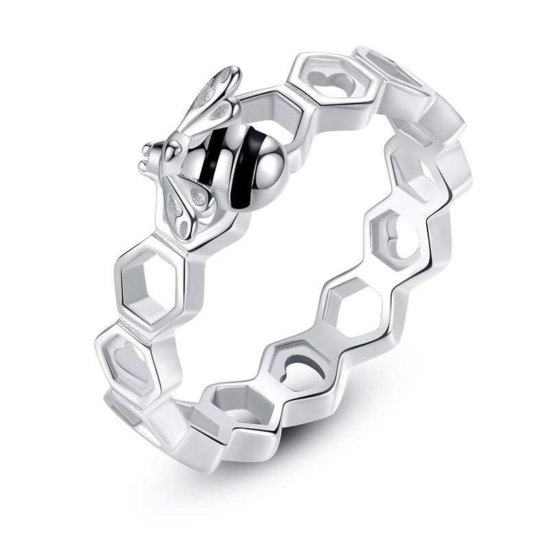 Bague abeille cœur d'abeille en argent Sterling 925 couleur argent