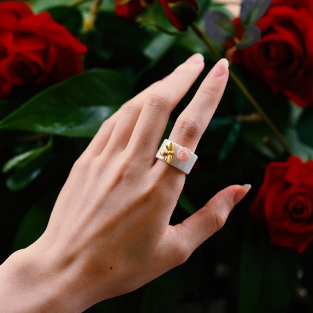 Bague Abeille en céramique en argent Sterling 925 - bijou fin fait à la main avec jolie abeille en or 18K !