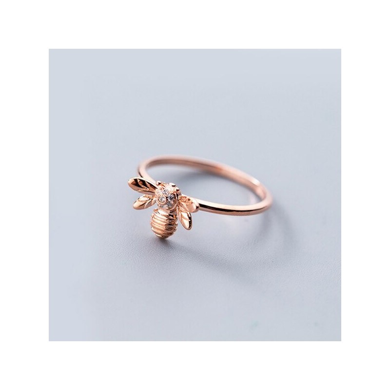 Bague abeille fine en argent Sterling 925 avec abeille strass - argent ou or rose
