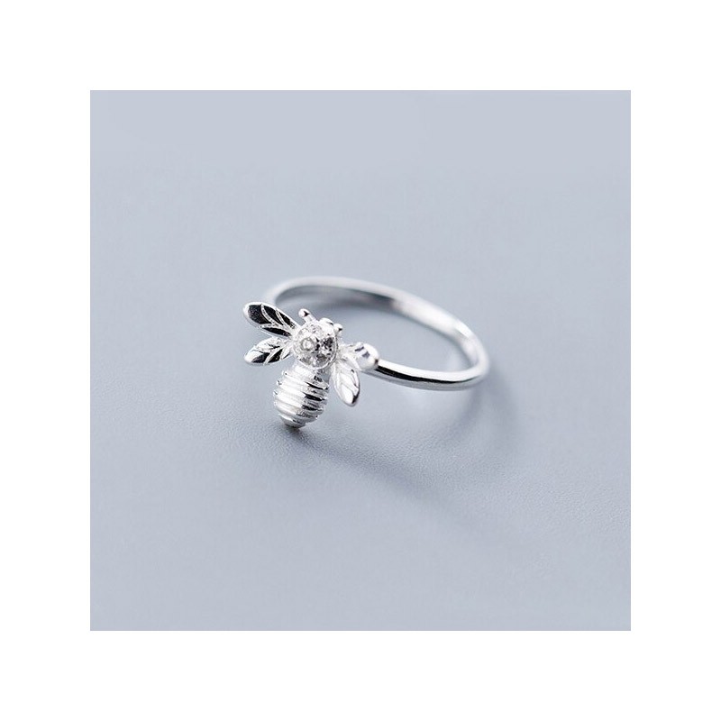 Bague abeille fine argent Sterling 925 abeille strass - couleur argent