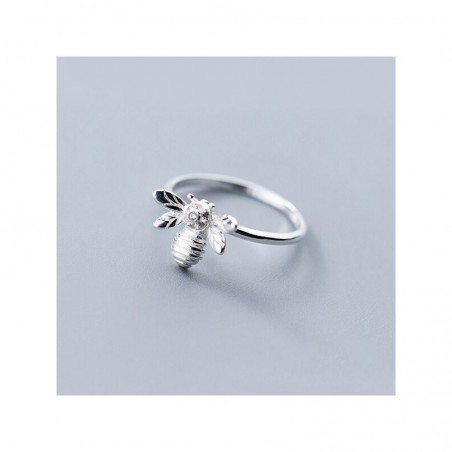 Bague abeille fine argent Sterling 925 abeille strass - couleur argent