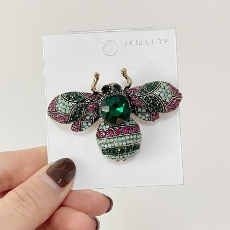 Broche Grosse Abeille incrustée de strass vert