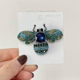 Broche Grosse Abeille incrustée de strass bleu