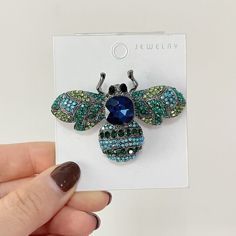 Broche Grosse Abeille incrustée de strass bleu
