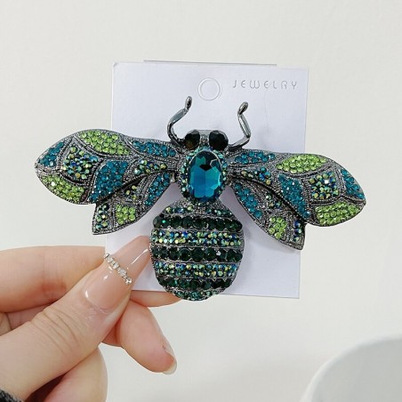 Grande Broche Abeille incrustée de strass vert
