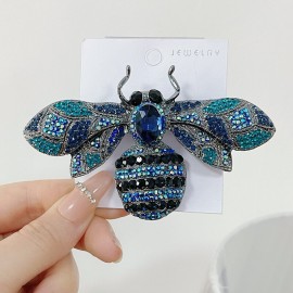 Grande Broche Abeille incrustée de strass bleu