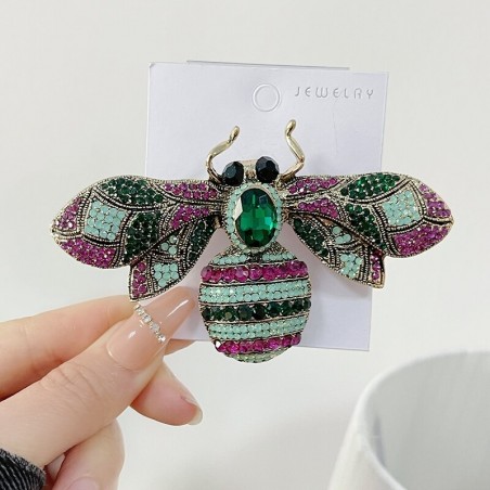 Grande Broche Abeille incrustée de strass vert