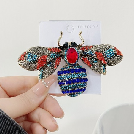 Grande Broche Abeille incrustée de strass rouge