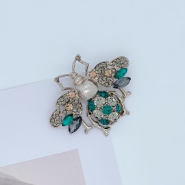Broche Grande Abeille incrustée de strass vert