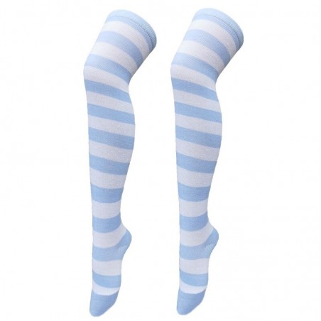 Chaussette abeille bas à rayures dessus genou bleu clair
