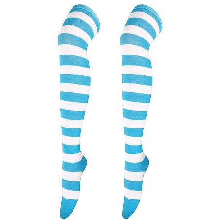 Chaussette abeille bas à rayures dessus genou bleu