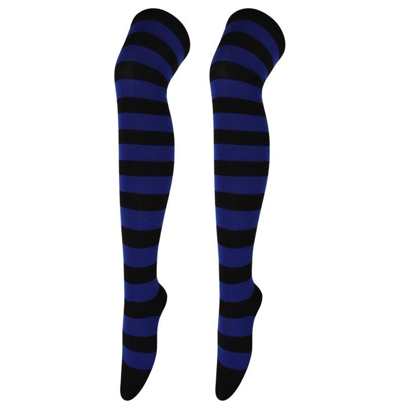 Chaussette abeille bas à rayures dessus genou bleu marine