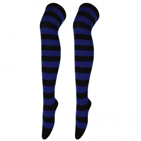Chaussette abeille bas à rayures dessus genou bleu marine