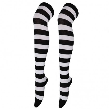 Chaussette abeille bas à rayures dessus genou noir