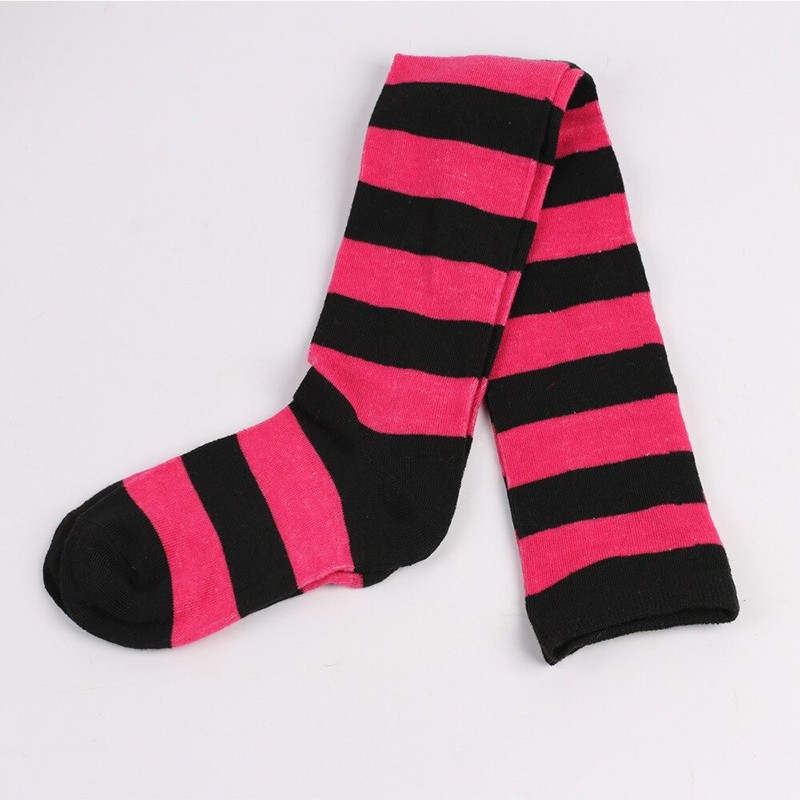 Chaussette abeille bas à rayures dessus genou rose