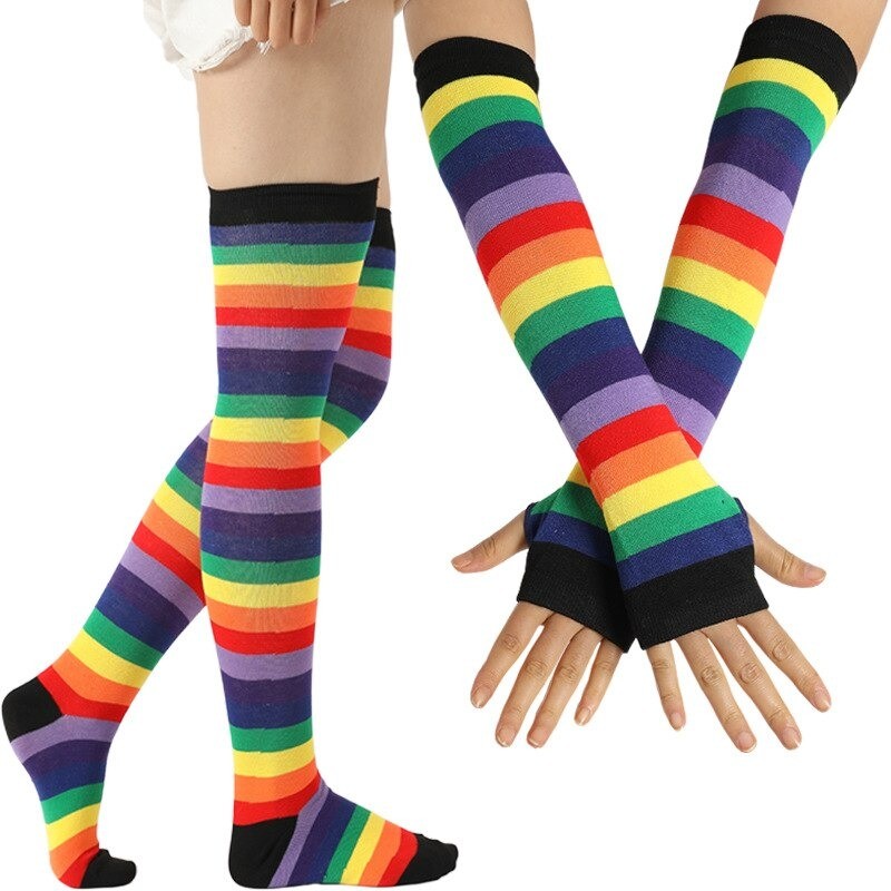 Chaussettes Abeilles de danse rayées avec gants chauffe-bras !
