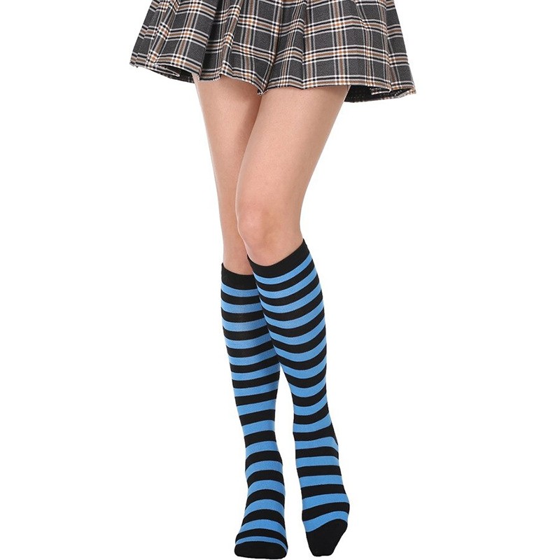 Chaussettes Abeille noires rayées Lolita pour femmes modèle bleu