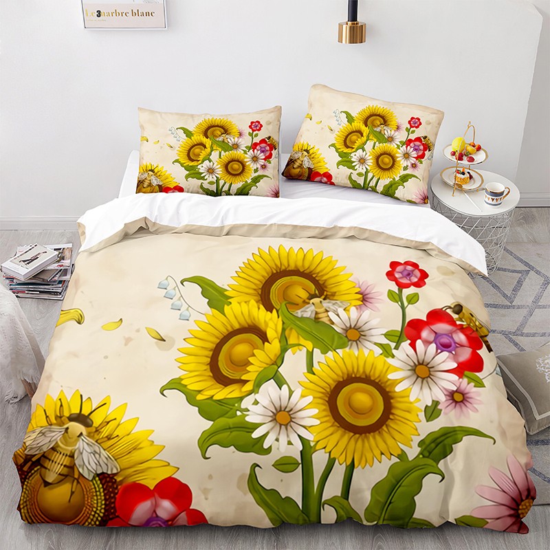 Ensemble de Literie Couette Abeille avec grands Tournesols - 220x240