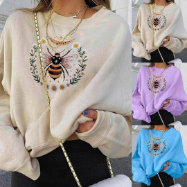 Magnifique Sweat-shirt à manches longues Streewear pour femme imprimé abeille et fleurs !