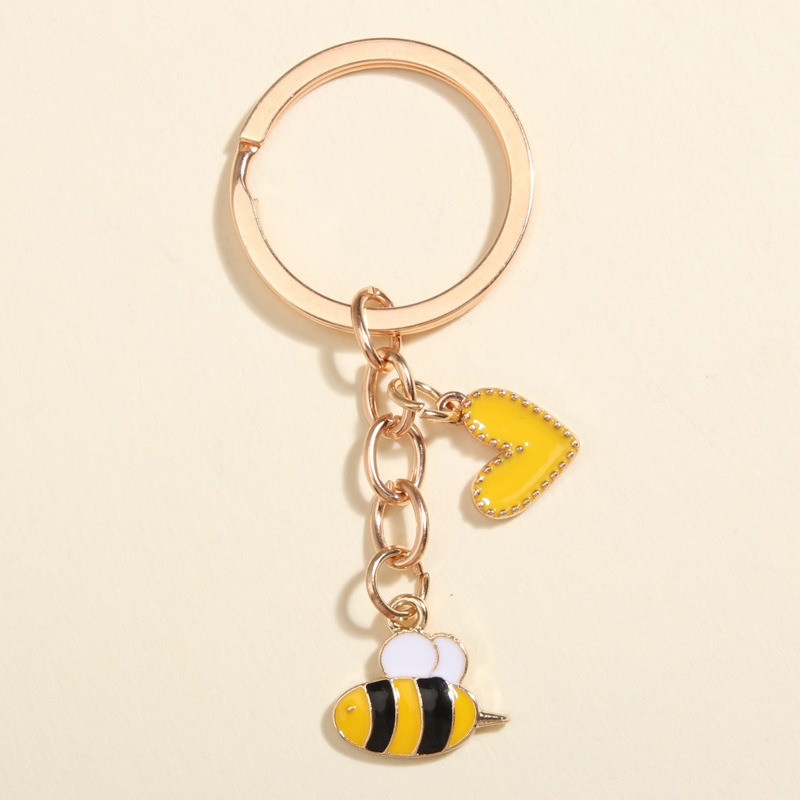 Cute Bee Keychain with Yellow Heart Charm | 1001Bees