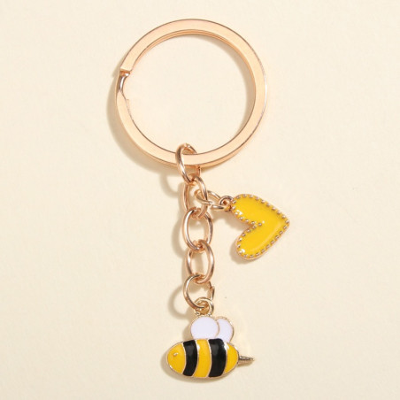 Porte-clés abeille Mignone petite abeille et coeur jaune