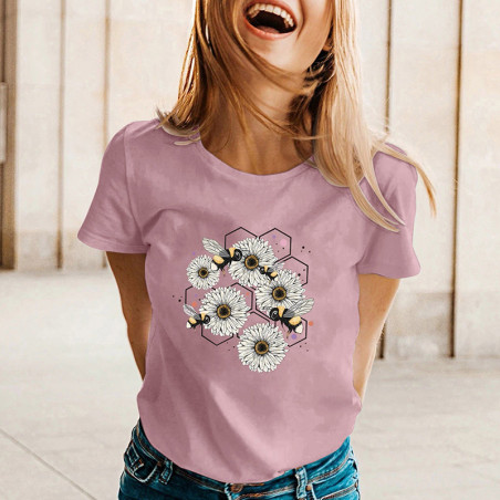 Camiseta de Abeja para Mujer | Diseño Original de Margaritas