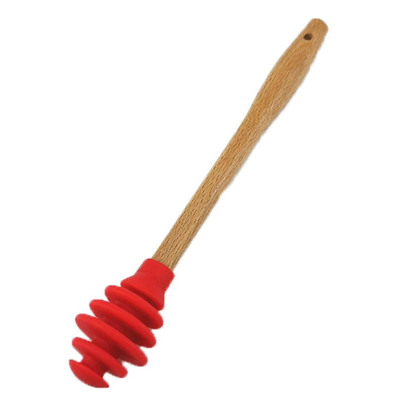 Cuillère à miel en bois avec embout silicone coloré - rouge